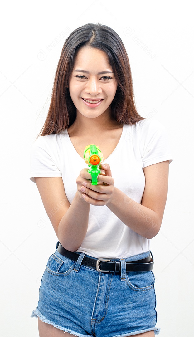 Mulher linda jovem garota segurando pistola