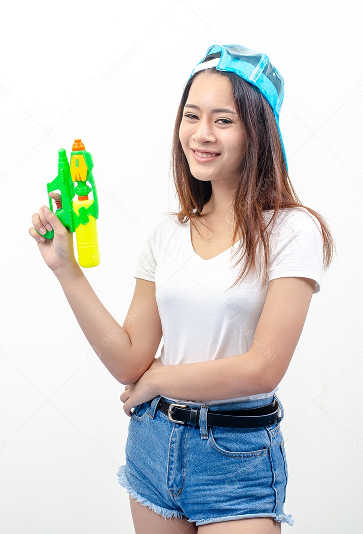 Mulher linda jovem garota segurando pistola