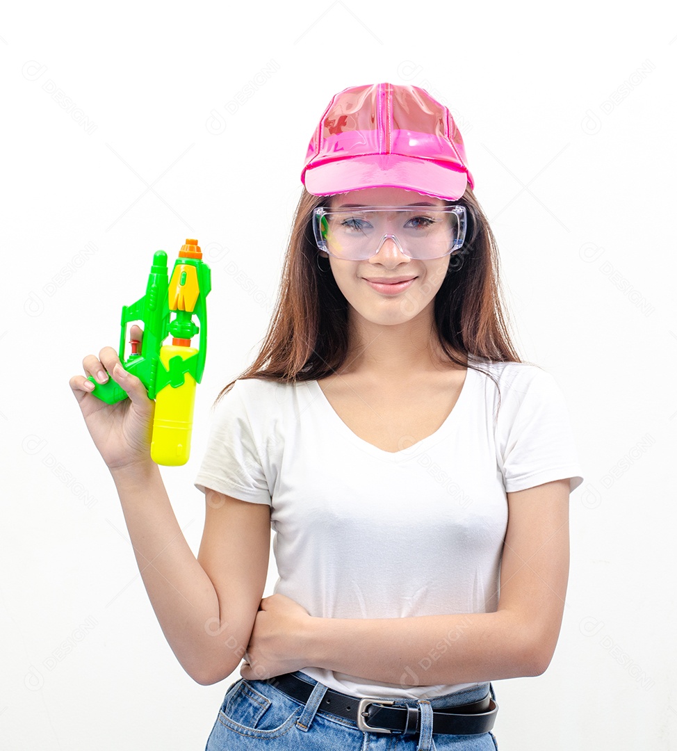 Mulher linda jovem garota segurando pistola