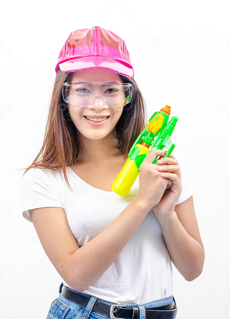 Mulher linda jovem garota segurando pistola