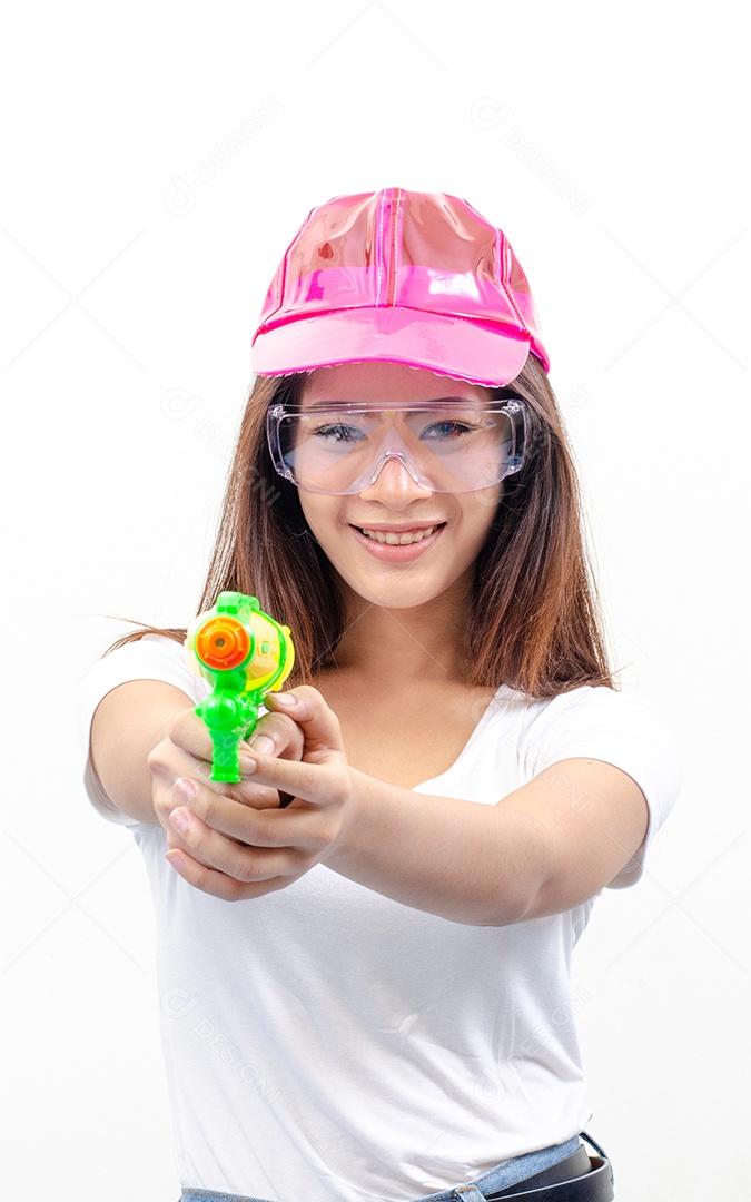 Mulher linda jovem garota segurando pistola