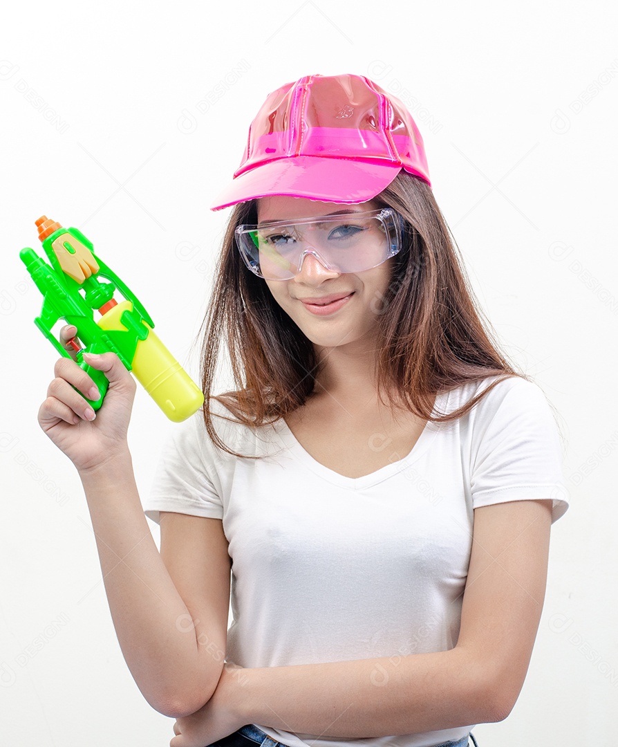 Mulher linda jovem garota segurando pistola