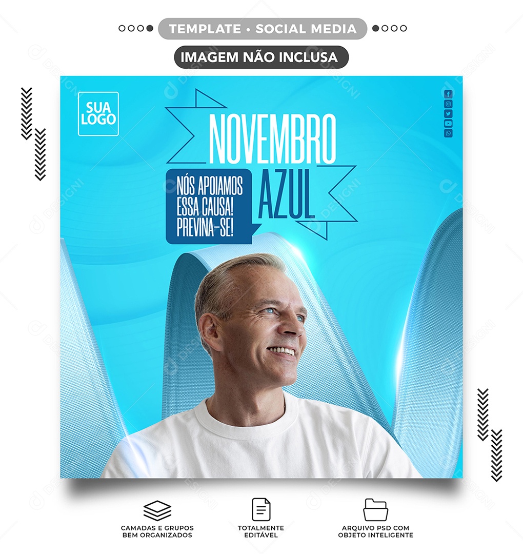 Nós apoiamos essa causa Previna-Se Novembro Azul  Social Media PSD Editável