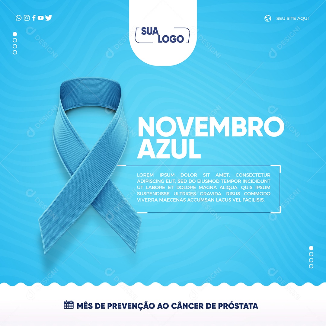 Mês de Prevenção ao Câncer de Próstata Novembro Azul Social Media PSD Editável