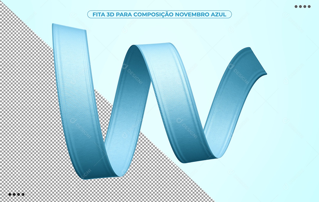 Fita Azul Elemento 3D de Novembro Azul para Composição PSD
