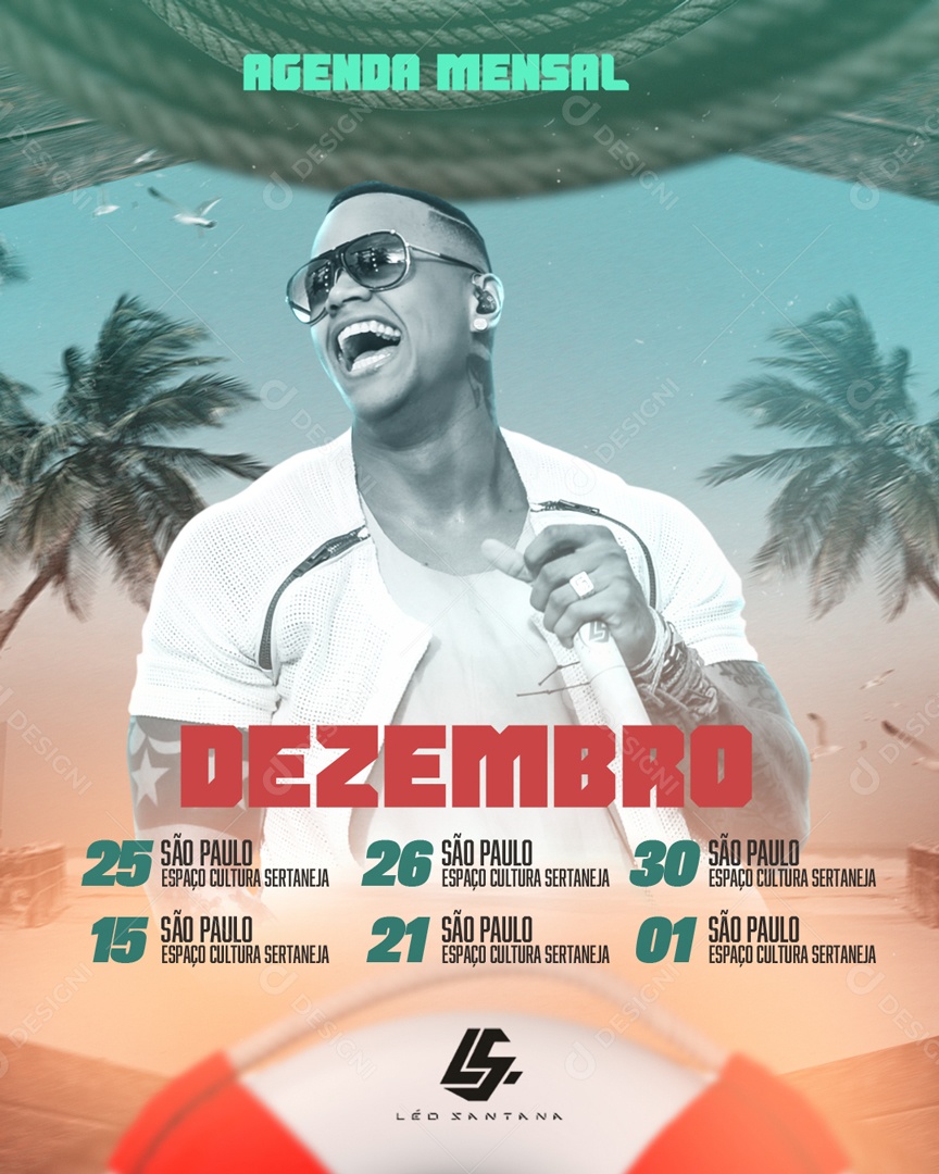 Flyer Agenda De Dezembro Shows Social Media PSD Editável