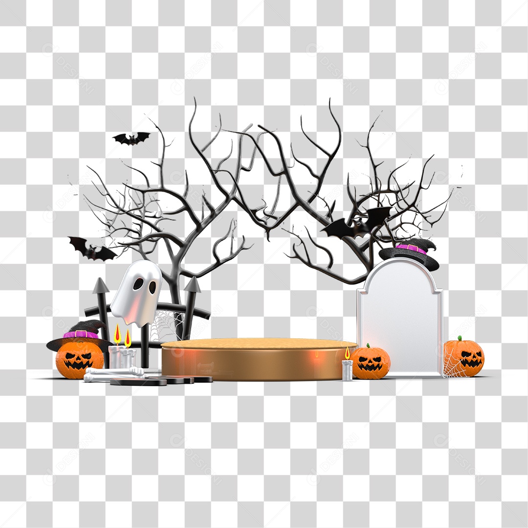 Elementos Para Composição Cenário de Halloween 3D PNG