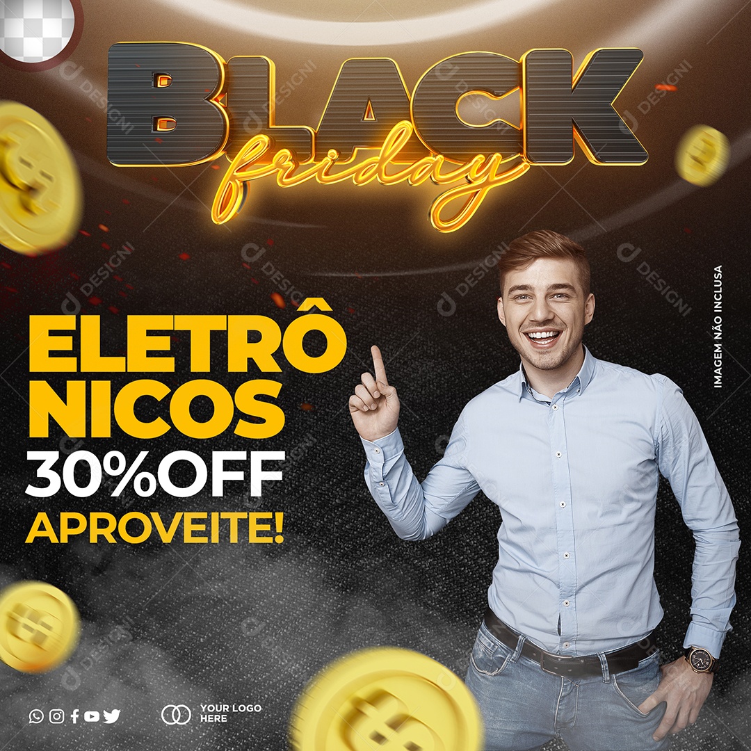 Promoção Black Friday Desconto Eletrônicos Social Media PSD Editável