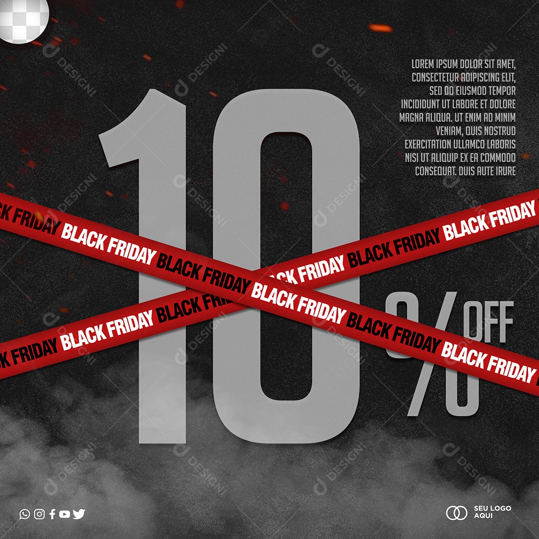 Promoção Black Friday 10% De Descontos Social Media PSD Editável