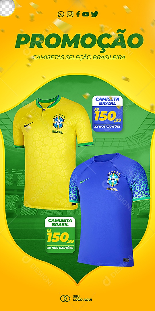 Promoção Camisetas Seleção Brasileira Social Media PSD Editável