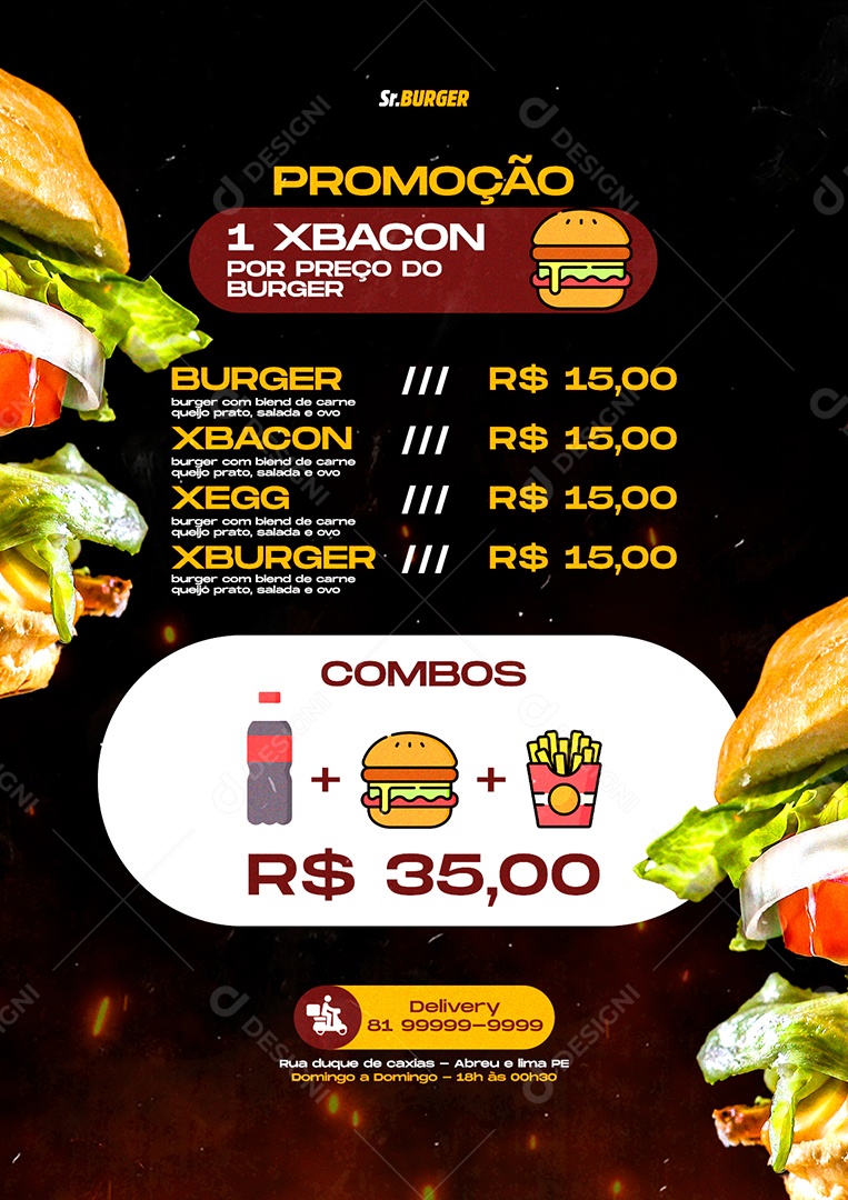 Modelo de Cardápio para Hamburgueria Promoção PSD Editável