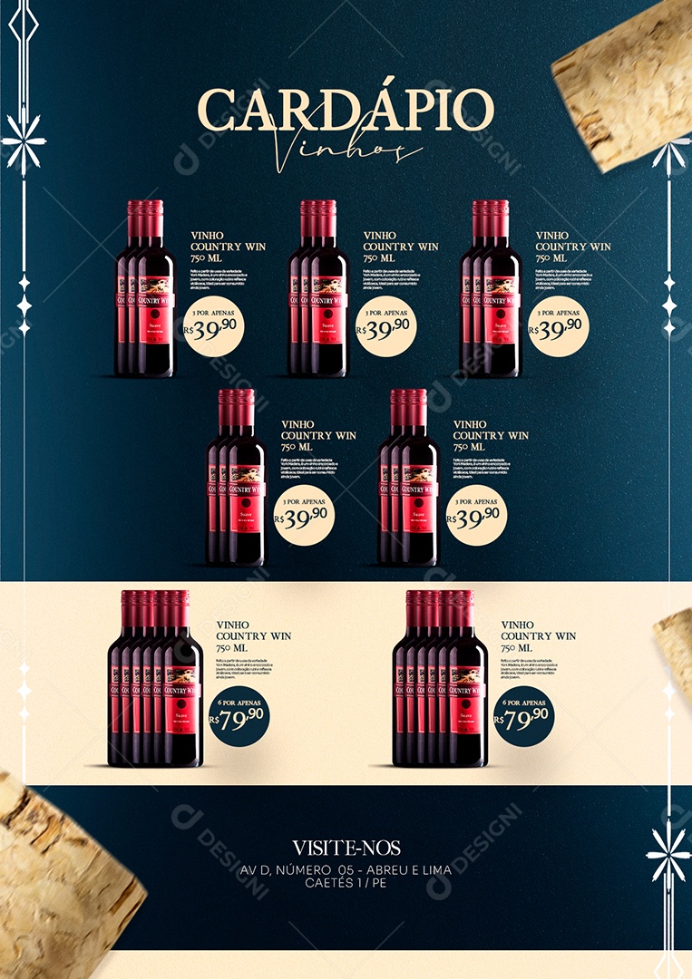 Modelo de Cardápio de Vinhos PSD Editável