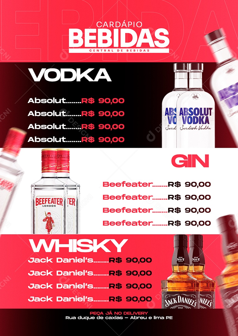 Modelo de Cardápio de Bebidas PSD Editável