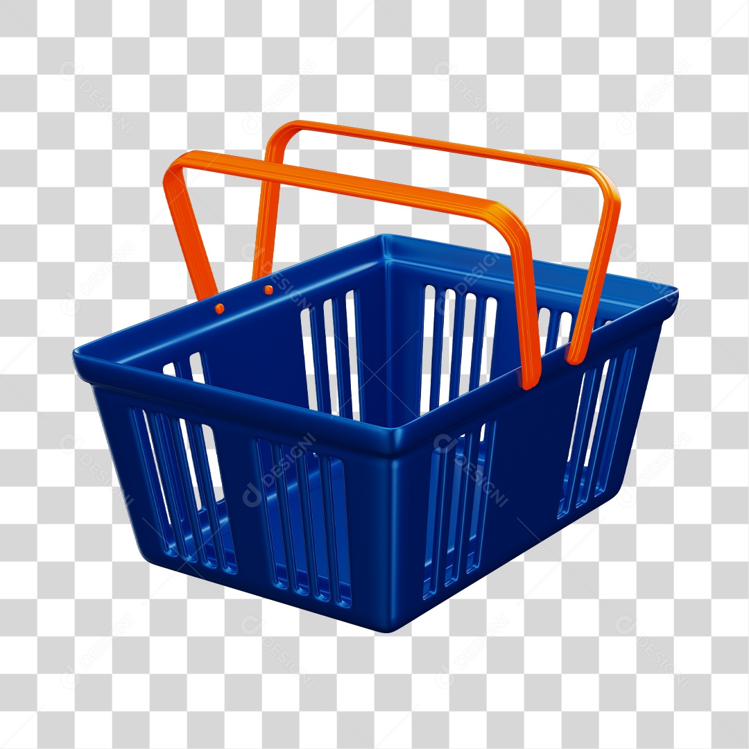 Cesta de Compras de Supermercado Azul Elemento 3D PNG