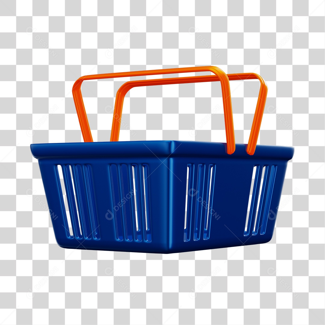 Cesta de Compras de Supermercado Azul Elemento 3D PNG