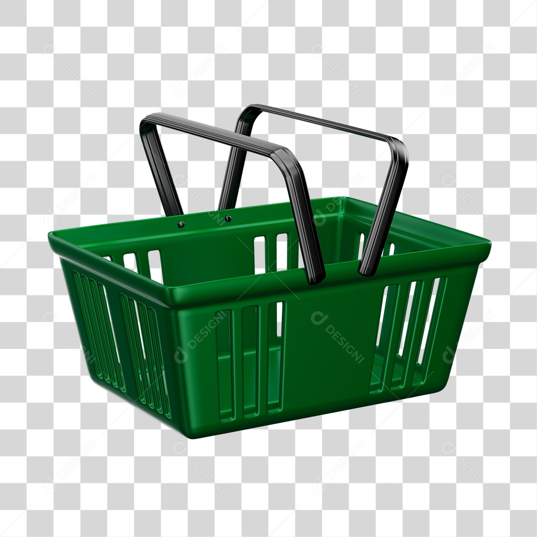 Cesta de Compras de Supermercado Verde Elemento 3D PNG