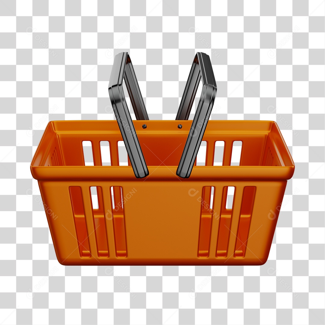 Orange Supermarket Shopping Basket 3D Element PNG