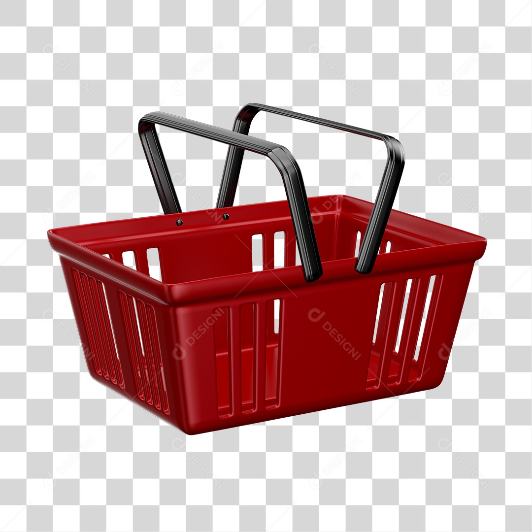 Red Supermarket Shopping Basket 3D Element PNG