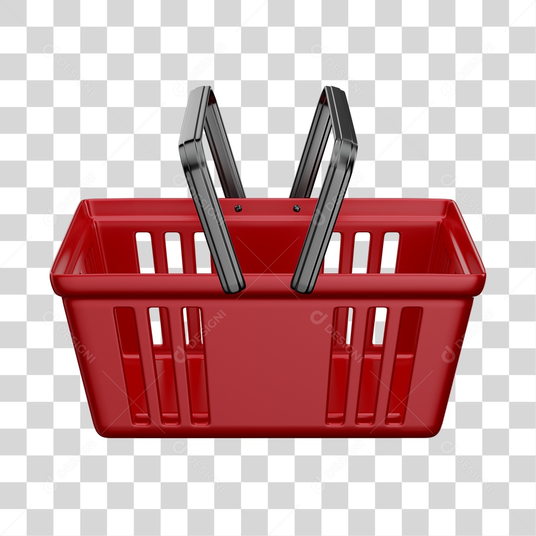 Cesta de Compras de Supermercado Vermelho Elemento 3D PNG