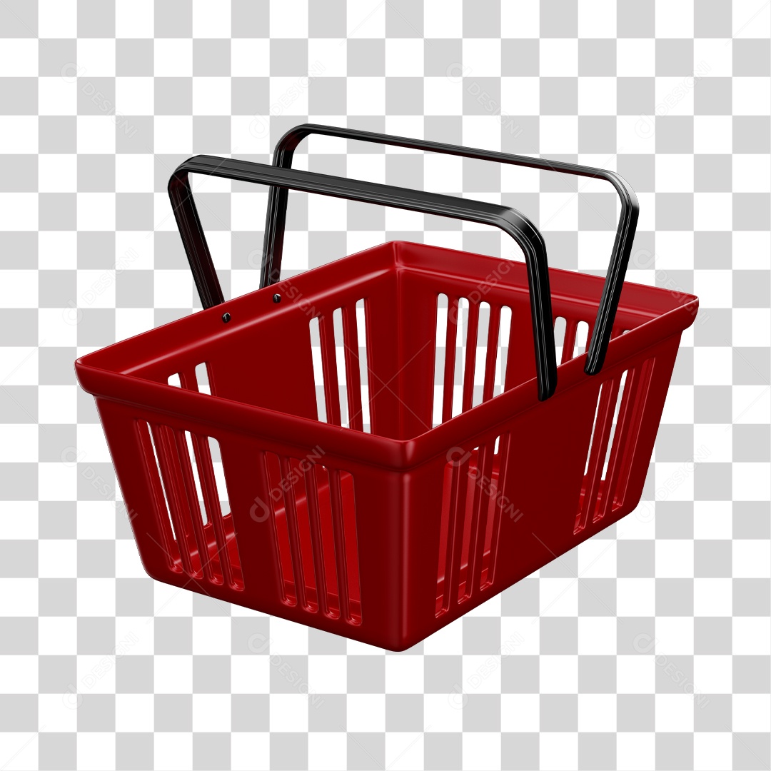 Cesta de Compras de Supermercado Vermelho Elemento 3D PNG