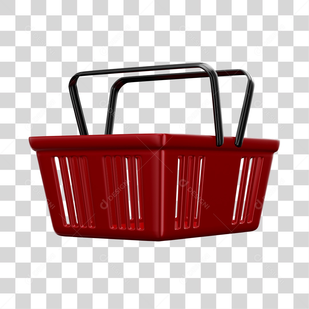 Cesta de Compras de Supermercado Vermelho Elemento 3D PNG