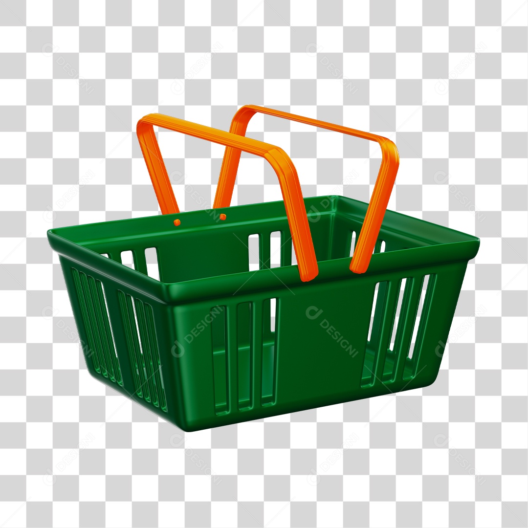 Cesta de Compras de Supermercado Verde Elemento 3D PNG