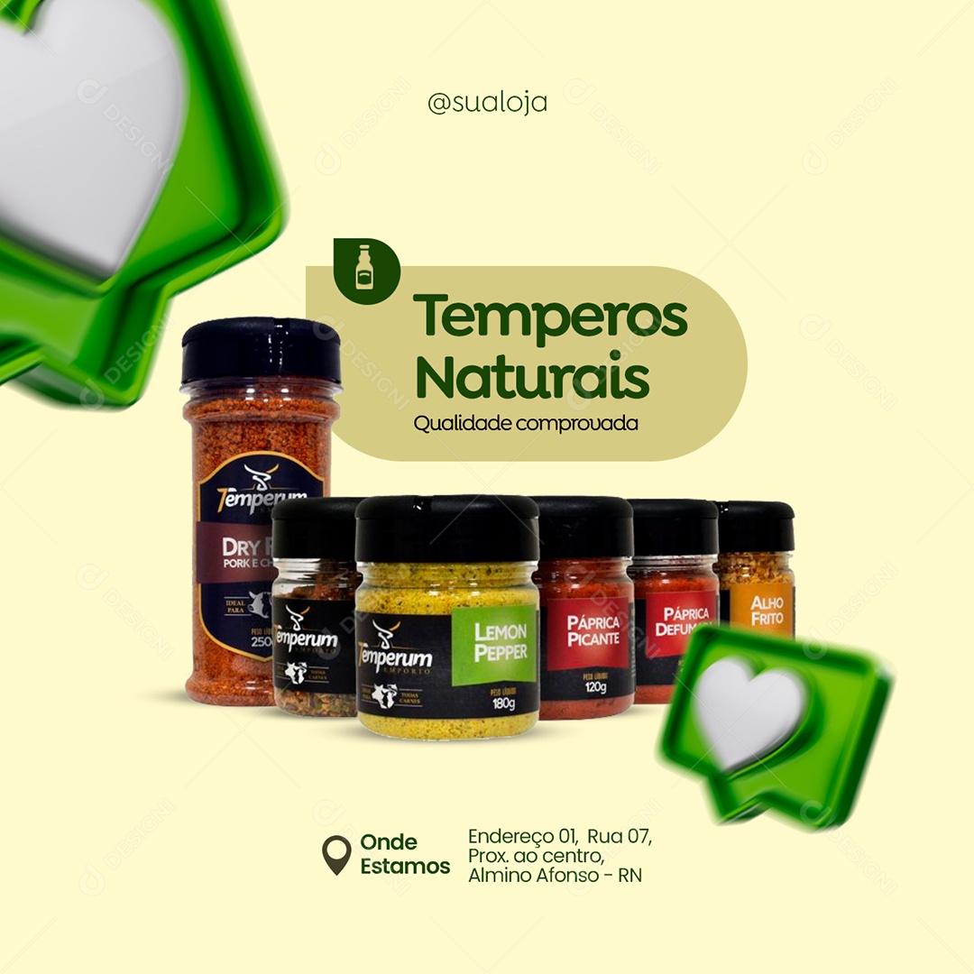 Temperos Naturais Qualidade Comprovada Loja de Ervas Naturais Social Media PSD Editável
