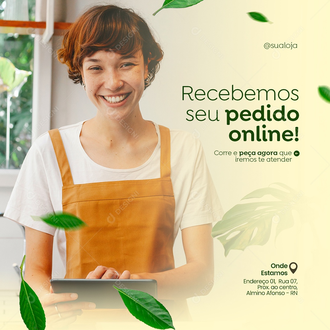Recebemos Seu Pedido Online Loja de Ervas Naturais Social Media PSD Editável