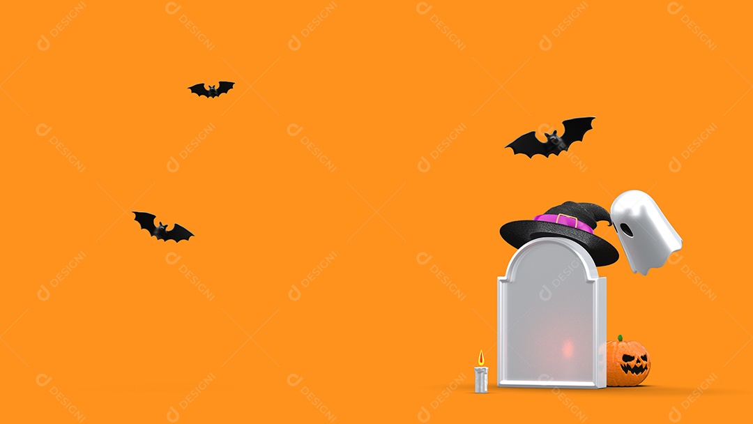 Cenário de Halloween Fantasmas e Morcegos e Túmulo Cemitério Em Fundo Laranja Imagem JPG