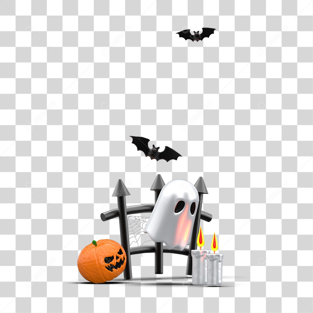 Elementos de Halloweem Fantasmas Abobóra Morcegos e Velas PNG
