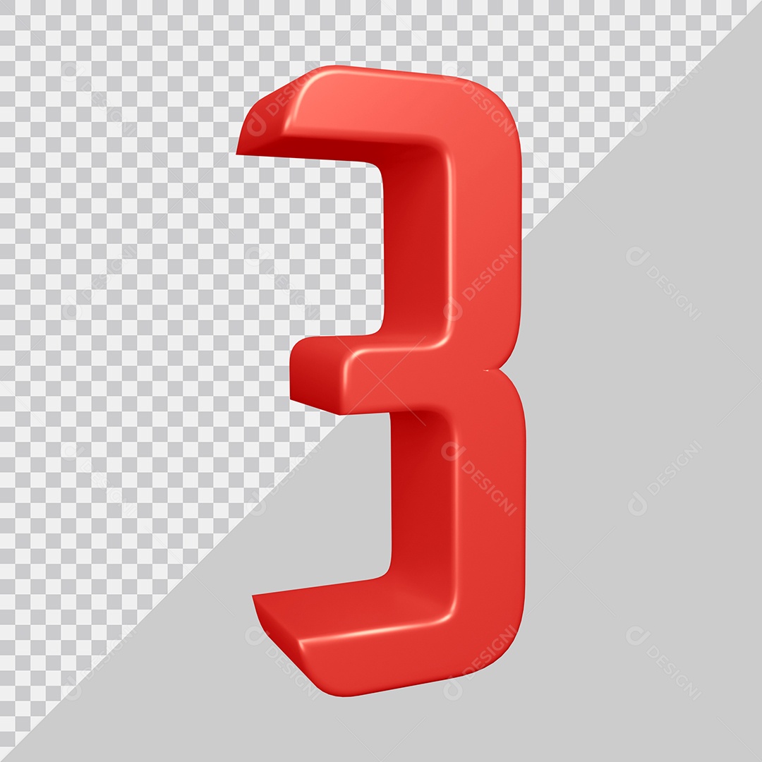 Elemento 3D Para Composição Número 3 Vermelha