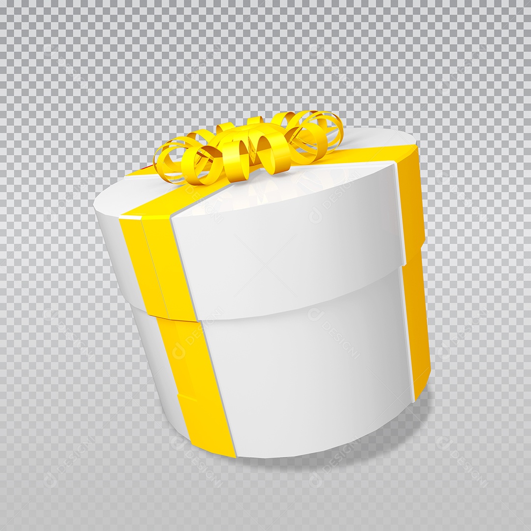 Caixa de Presente Amarelo e Branco Elemento 3D para Composição PSD