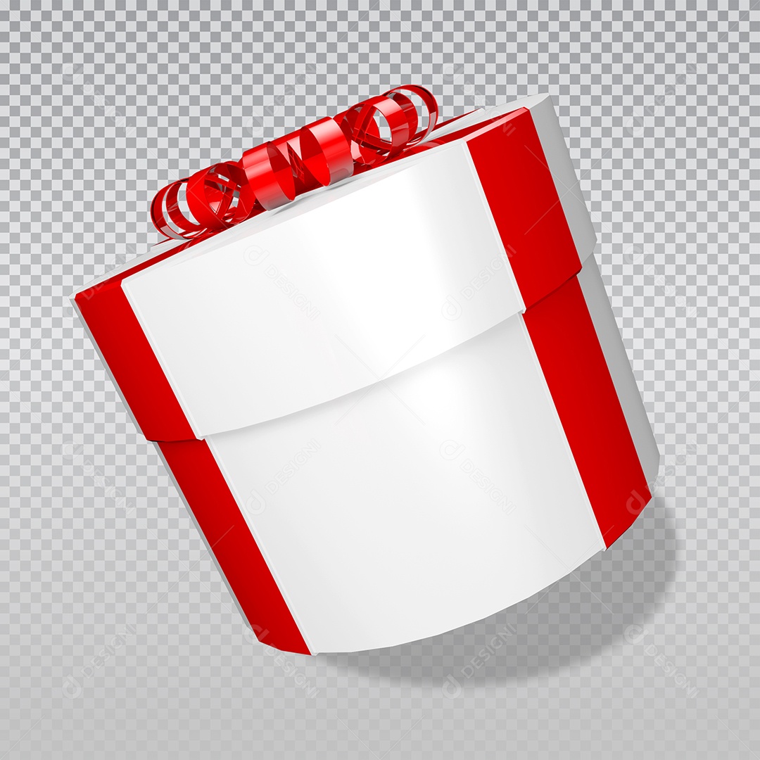 Caixa de Presente Vermelho e Branco Elemento 3D para Composição PSD