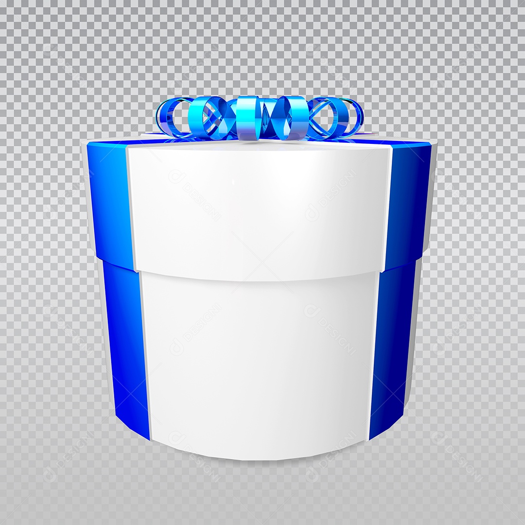 Caixa de Presente Azul e Branco Elemento 3D para Composição PSD