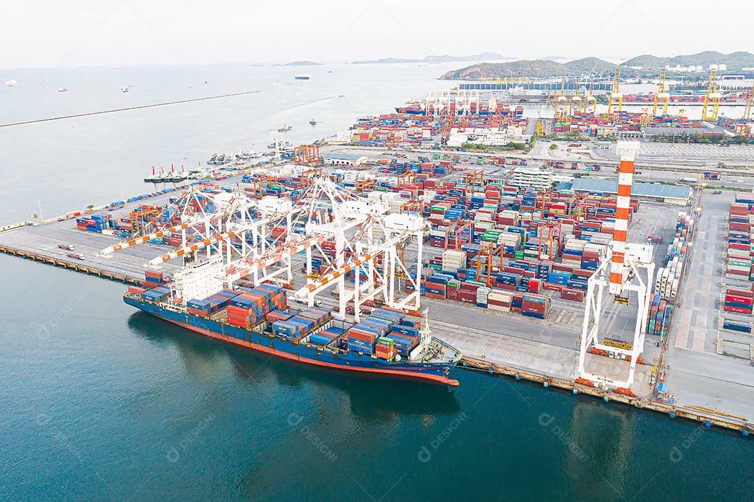 Vista aérea Navio porta-contentores, logística empresarial e cadeia de abastecimento