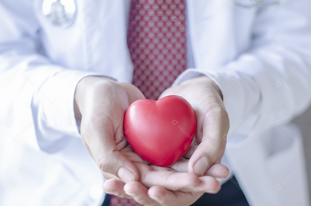 Coração nas mãos do médico masculino, conceito de saúde