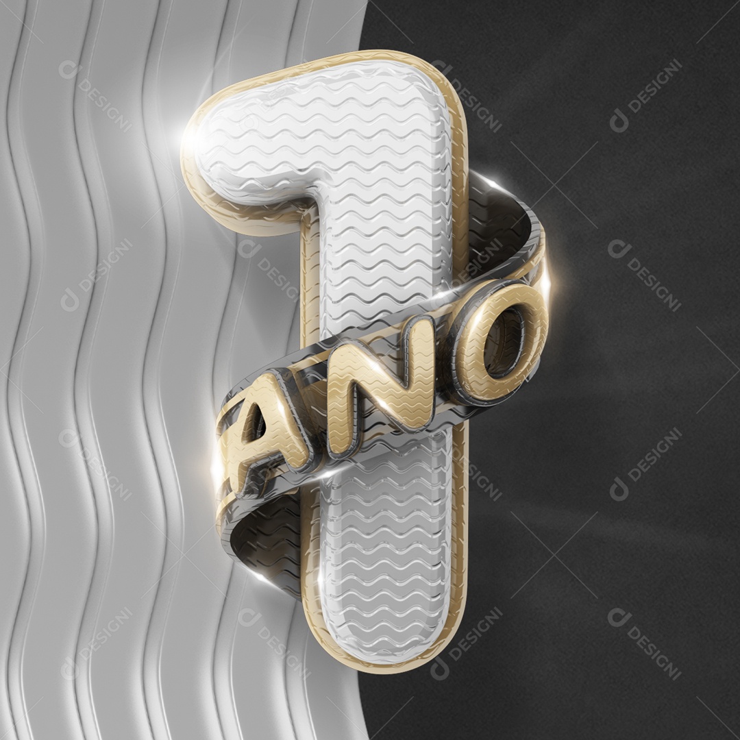 Selo 3D 1 Ano Aniversário Elemento 3D PSD
