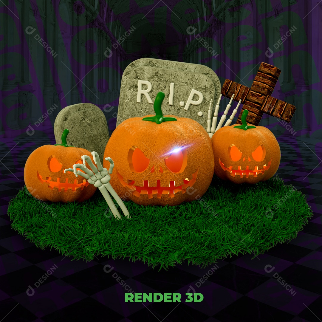 Cénario de Halloween Covas e Abobóras de Halloween PSD