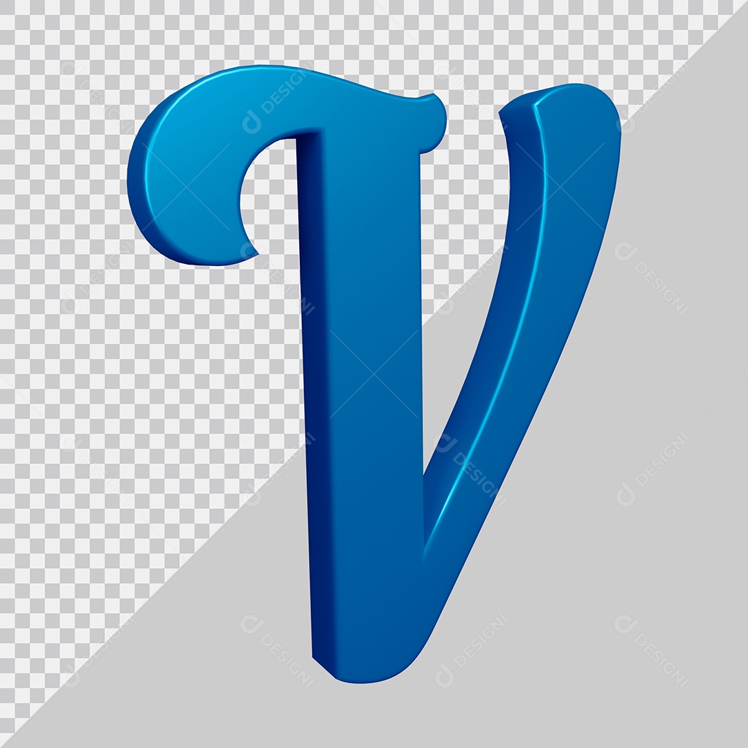 Elemento 3D Para Composição Letra V Azul PSD