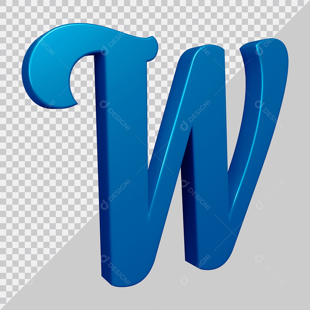 Elemento 3D Para Composição Letra W Azul PSD