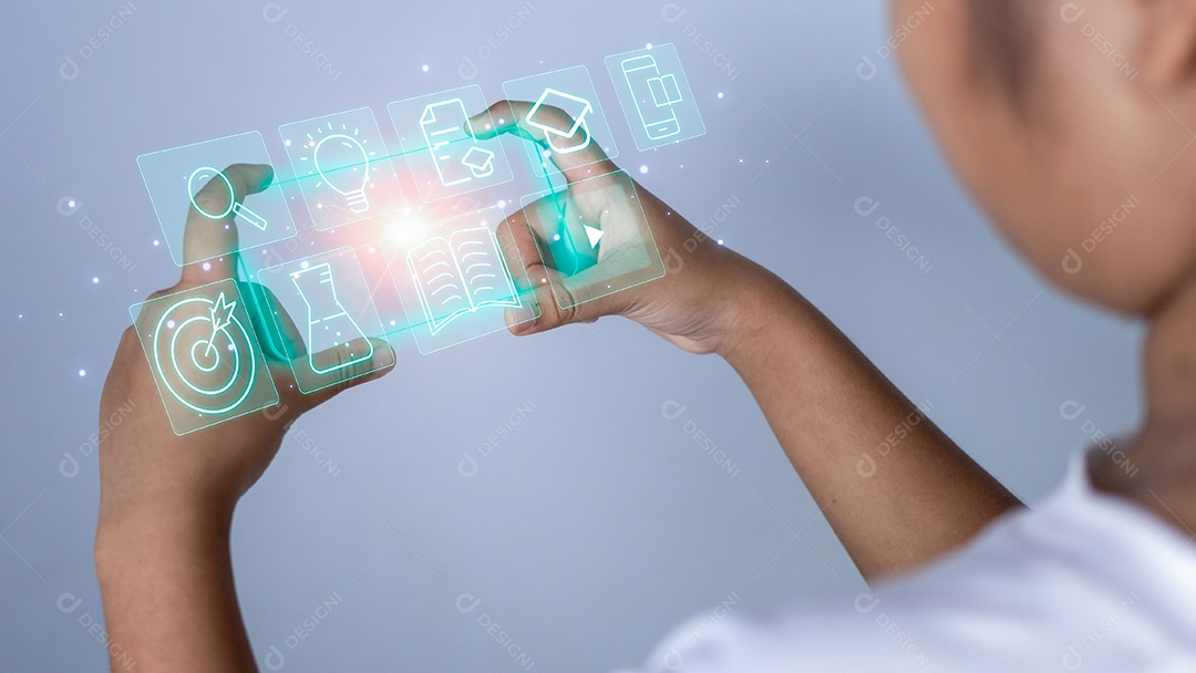 Imagem do conceito educacional. Uma garota fica segurando uma educação.