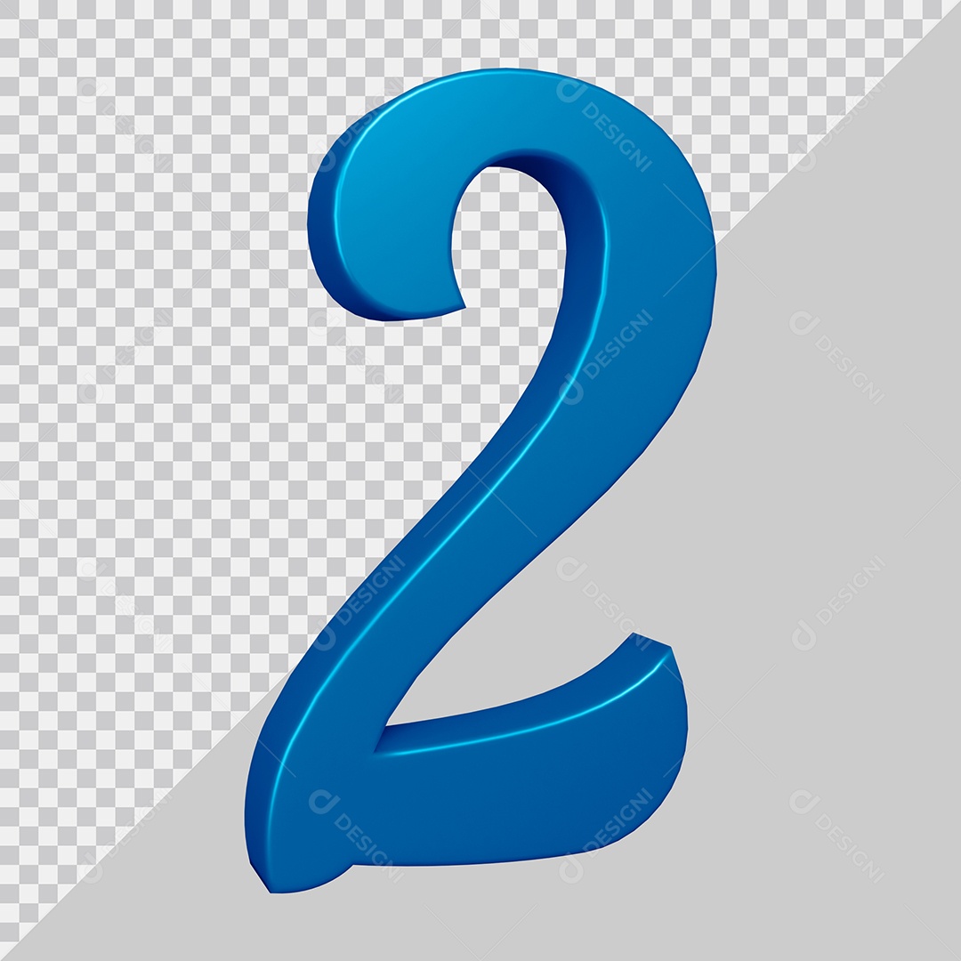 Elemento 3D Para Composição Número 2 Azul PSD