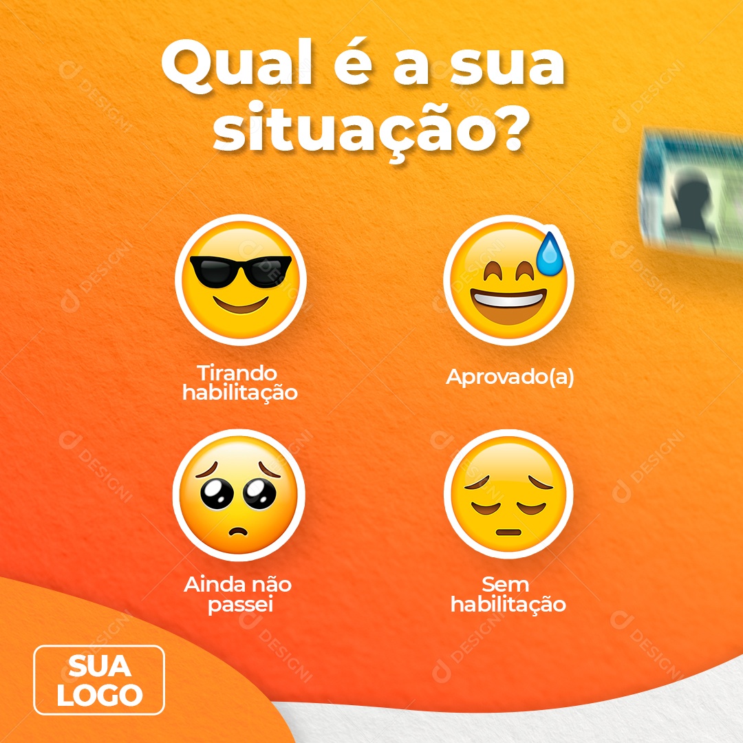 Qual é a Sua Situação Auto Escola Social Media PSD Editável