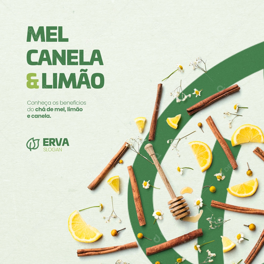 Loja de Ervas Naturais Mel Canela e Limão Social Media PSD Editável