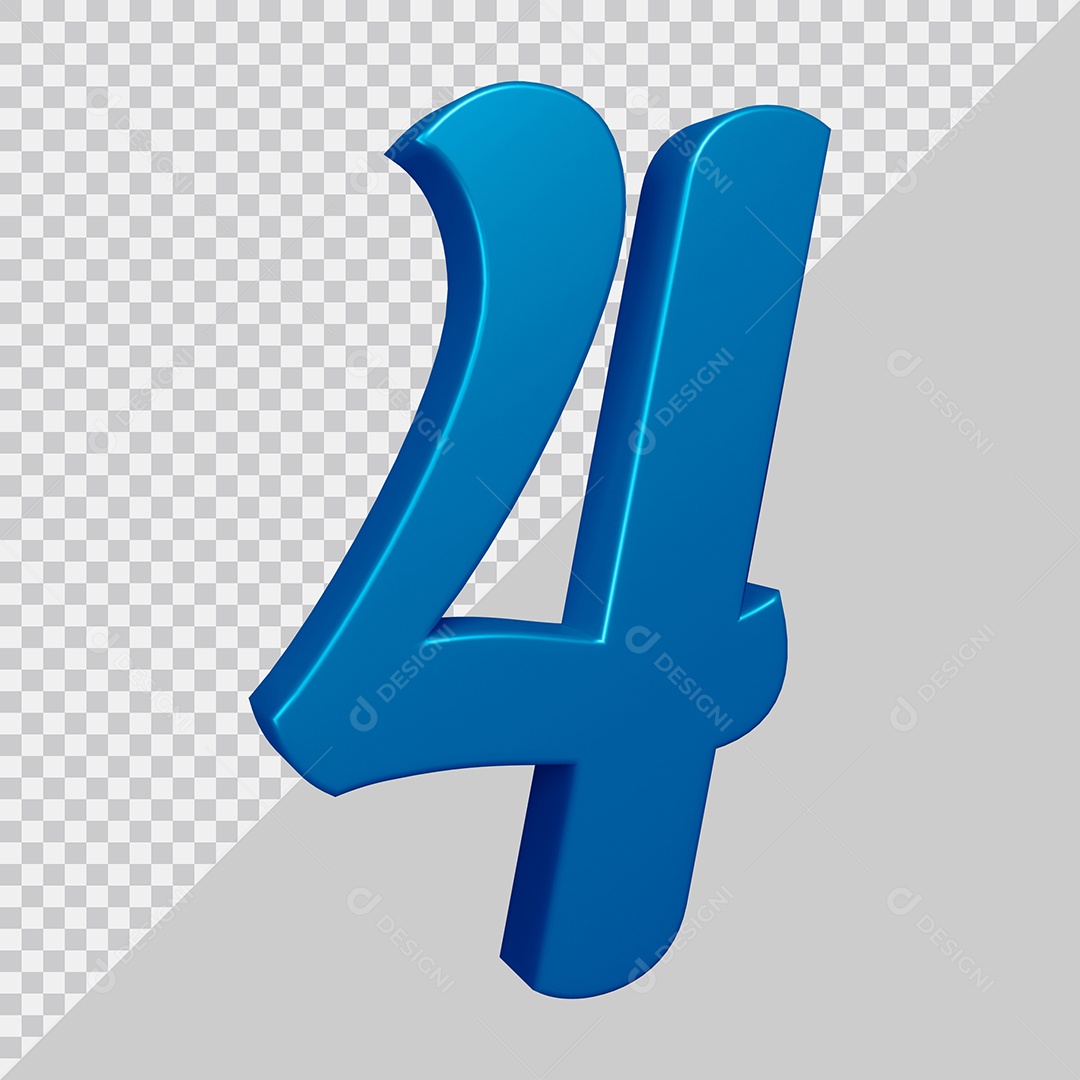 Elemento 3D Para Composição Número 4 Azul PSD