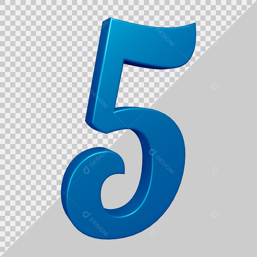 Elemento 3D Para Composição Número 5 Azul PSD