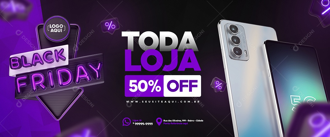 Banner Toda Loja com 50% Off Black Friday Social Media PSD Editável