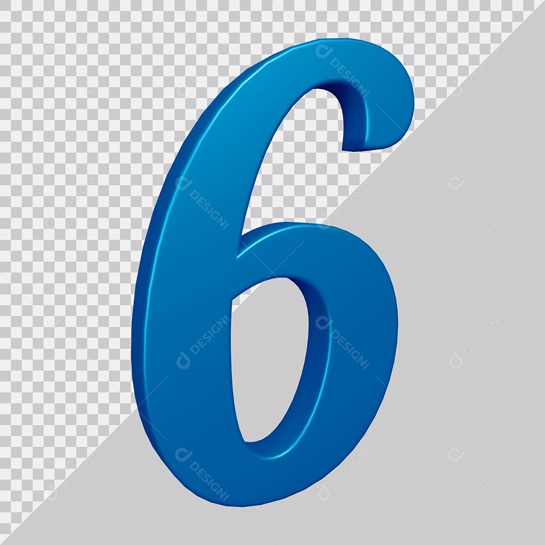 Elemento 3D Para Composição Número 6 Azul PSD
