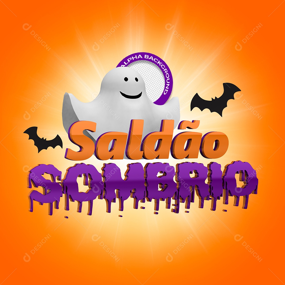 Saldão Sombrio Selo 3D Laranja e Roxo para Composição PSD