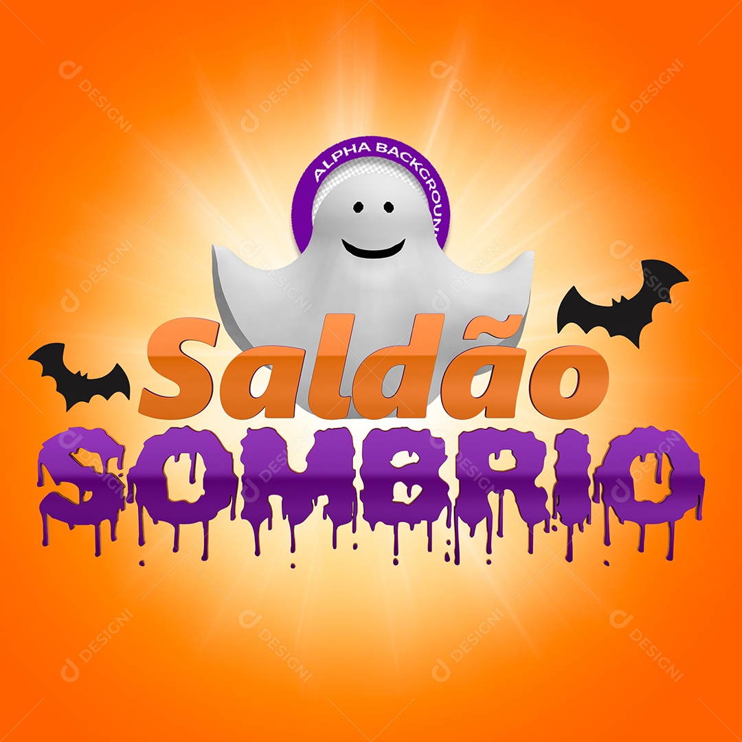 Saldão Sombrio Selo 3D Laranja e Roxo para Composição PSD